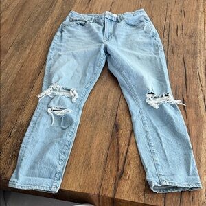 Good American Zara collab Light Blue Distressed Boyfriend Jeans